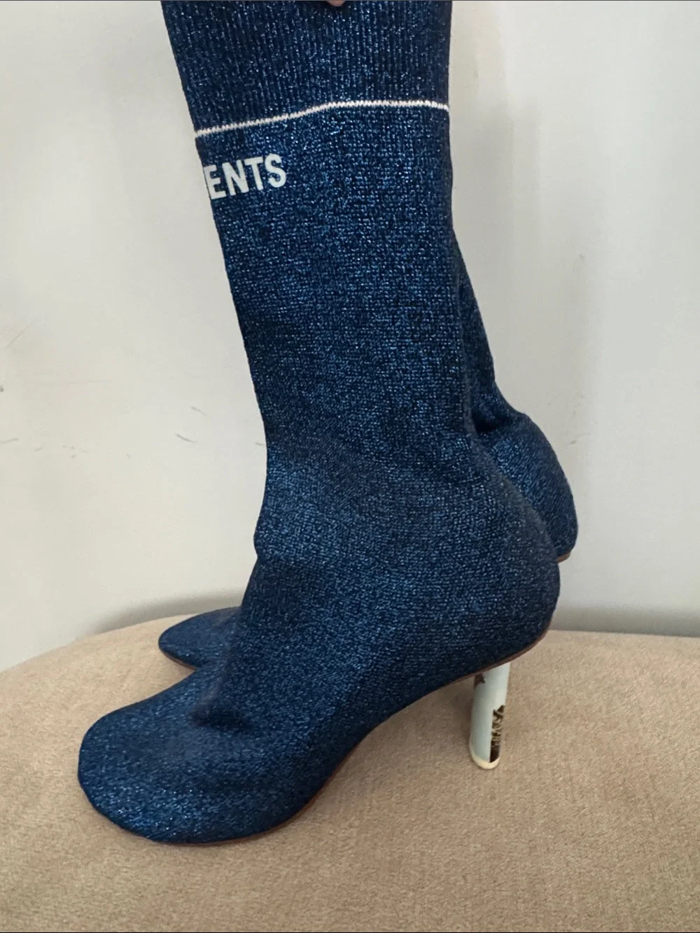 Vetements Metallic Navy Stretch Sock Boots